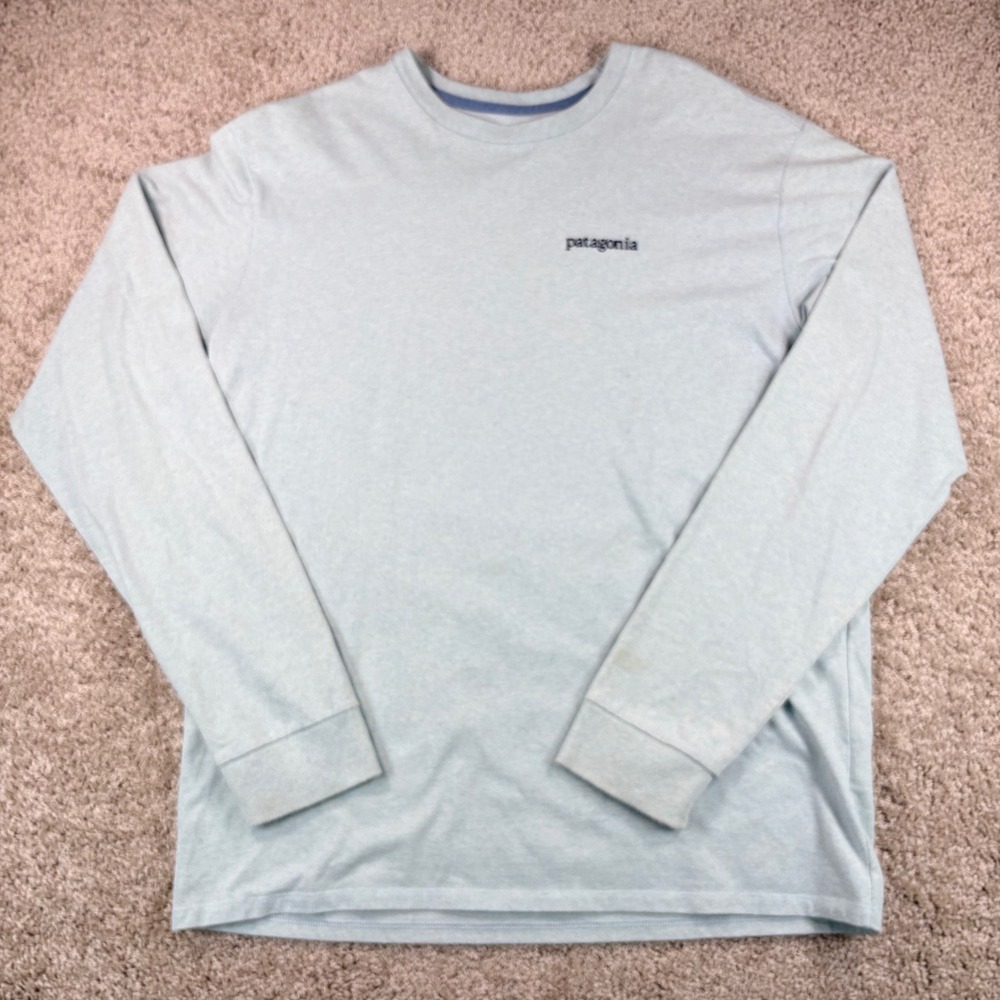 Patagonia Responsibili-Tee Shirt Mens Small Graphic Long Sleeve Blue Outdoor